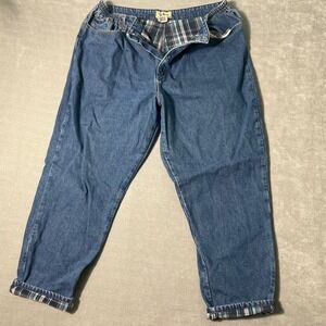 LL Bean Flannel Lined Jeans Womens 20W Relaxed Fit Plaid Denim Blue
